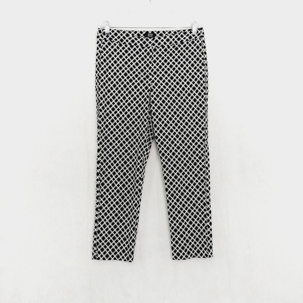 Jones New York Black and White Cotton Business Casual Flat Front Trouser P2827